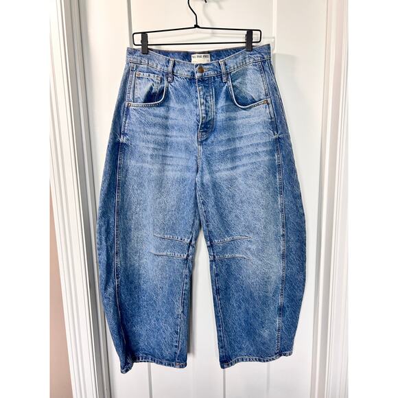 We the Free People Women's Denim Mid Waist Barrel Cropped Jeans Blue Size 30 - Picture 3 of 14